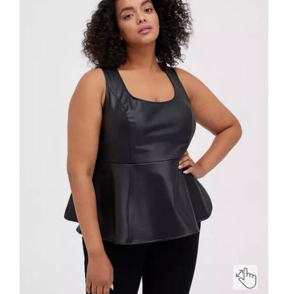 Torrid Faux Leather Black Peplum Top Shirt Sleeveless Whimsy Goth Scoop Neckline - Picture 3 of 11